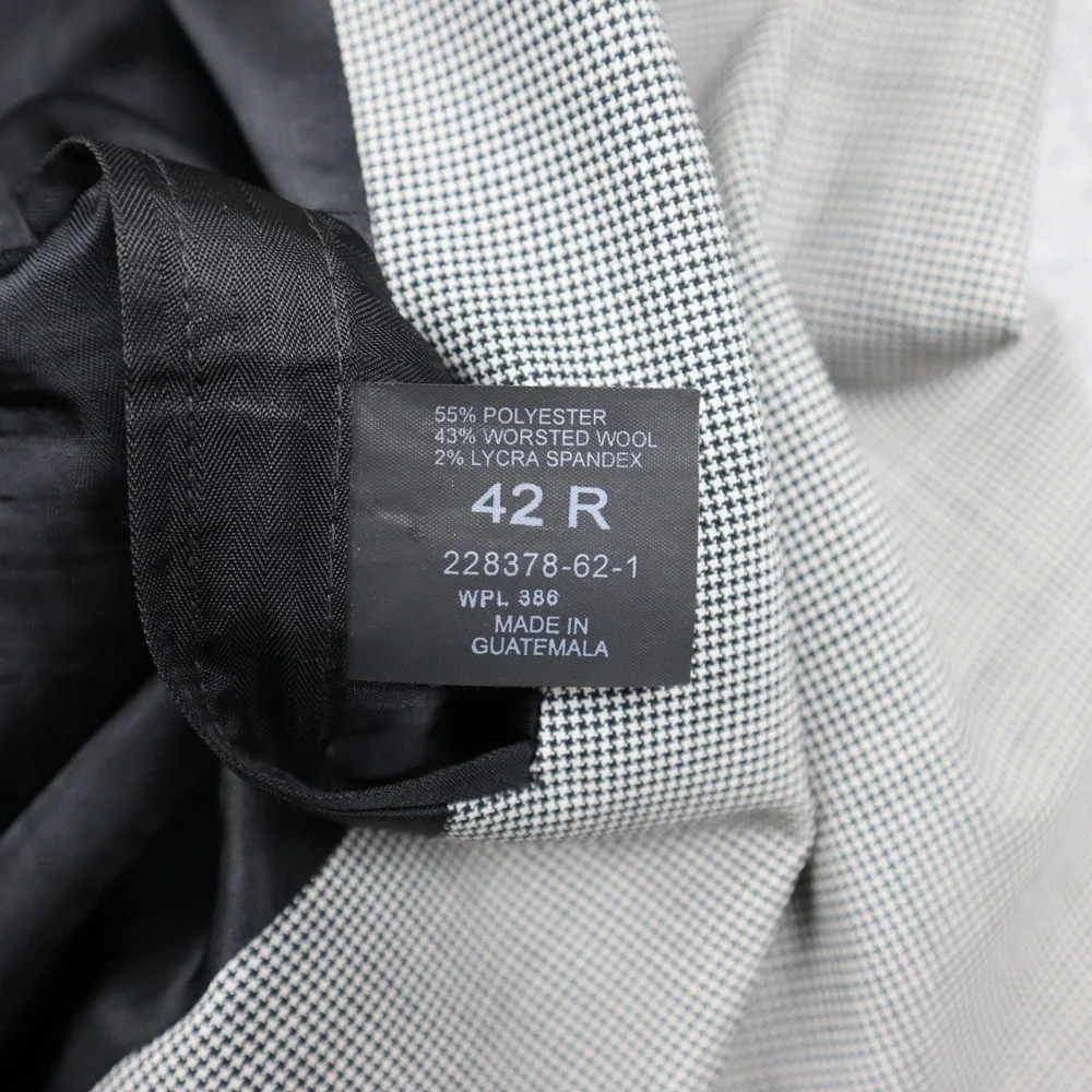 Haggar Black Label Blazer Mens 42 R Grey Houndstooth Worsted Wool Blend 2-Button